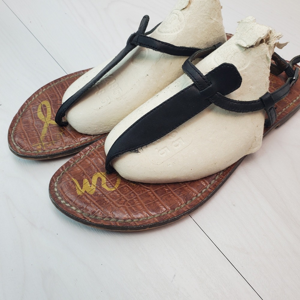 Sam Edelman‎ Gigi Sandals Black Leather Croc Embossed Ankle Strap Women US 8